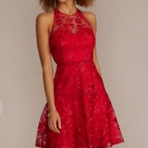 Elegant Red Lace Halter Dress From David's Bridal